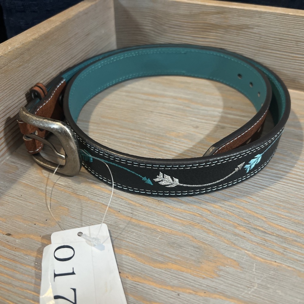 Western Leather Belt  Silver & Turquoise‎ Design 28"-32"